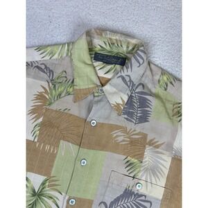 Tori Richard Shirt Mens XL Beige Palm Leaf Short Sleeve Hawaiian Button Up